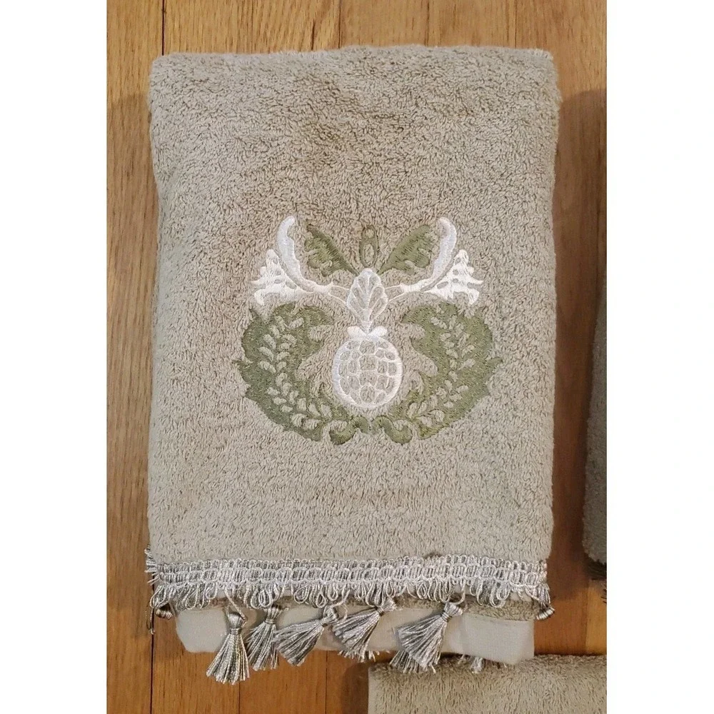 Vintage‎ Abbey Hill Regal Sage Bath Towel Set 2 Bath 1 Hand Towel Tassels Kmart